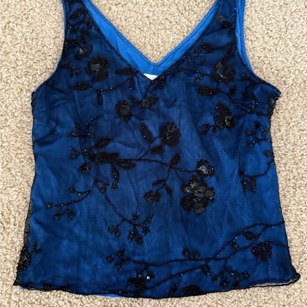 Blue Floral Embroidered Women's Top